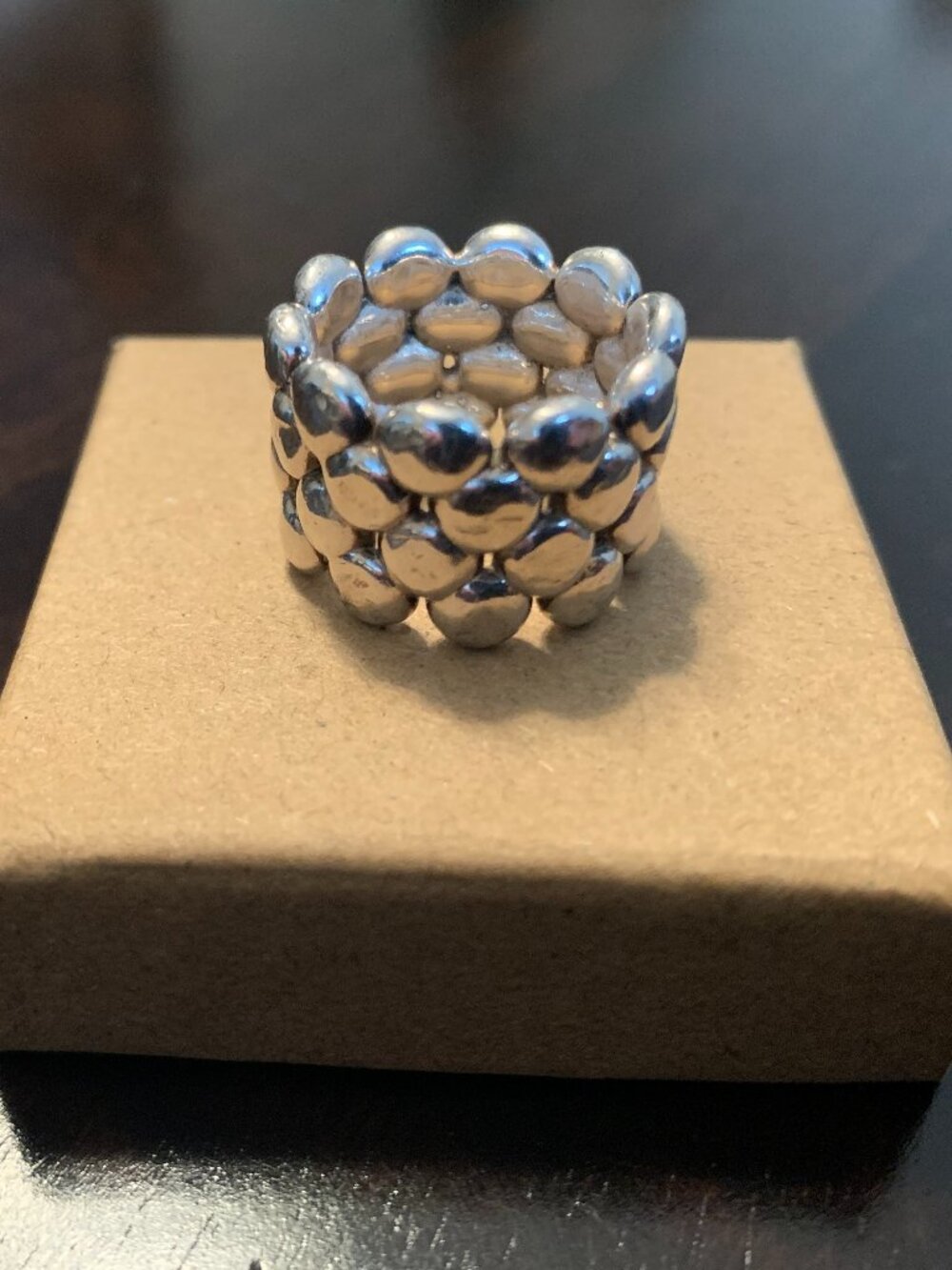Wide Hammered  Bubble Ring - Silver 925 - Size 8